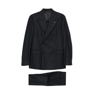 Lardini Pinstripe Double-Breasted Suit - Heren - Pakken - Blauw - Maat: M Katoen