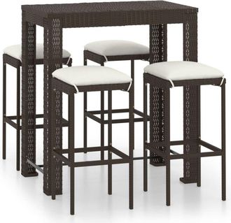 vidaXL Set De Bar Para Jard&iacute;n 5 Pzas Y Cojines Rat&aacute;n Sint&eacute;tico Marr&oacute;n Vidaxl