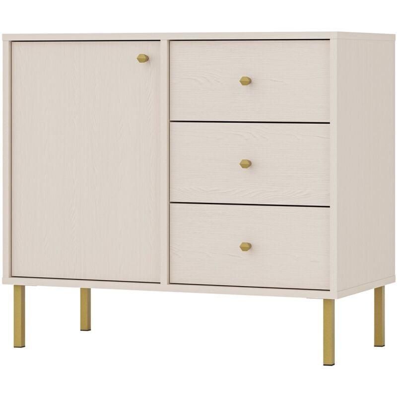 Buffet 3 Portes Juliette 110 Cm - Style Lattes Bois Chêne - Rangement élégant Pour Salon Ou Salle à Manger