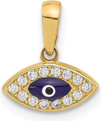 Diamond2Deal 14k Yellow Gold Polished Cubic Zirconia and Enamel Evil Eye Pendant
