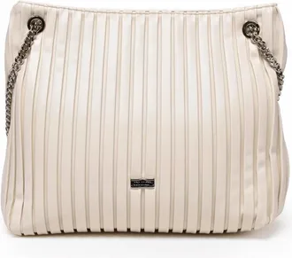 Cult White Patti Pleated Polyurethane Tote Bag