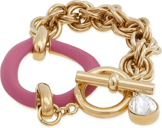 J.W.Anderson Ladies Gold / Pink Oversized Chain Crystal Bracelet