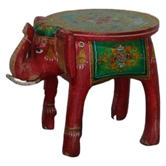 Wanderlust Deco Taburete de madera elefante multicolor pintado a mano 50x35x46 cm