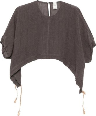 120% Lino Kortmouw Linnen Blouse - Dames - Blouses - Bruin - M - Linnen - Overhemden