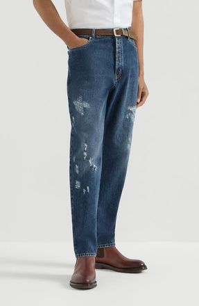 Brunello Cucinelli Denim iconic fit five-pocket trousers with rips in Dark Denim at Nordstrom, Size 52 It