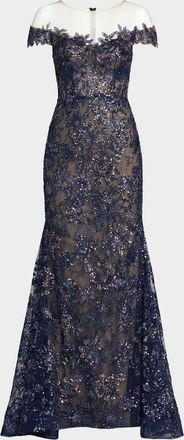 Mac Duggal Embellished Lace Trumpet Gown