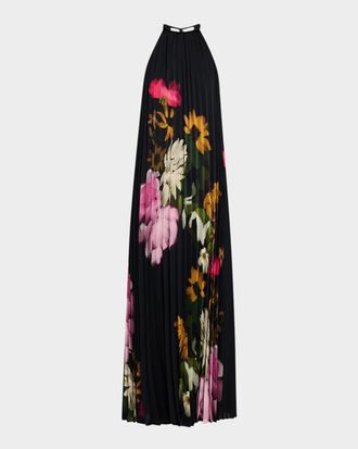 Kobi Halperin Leona Floral Satin Open-Back Maxi Dress