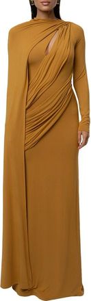 JLUXLABEL Draped Elegance Long Sleeve Gown in Gold at Nordstrom, Size X-Small