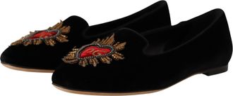 Dolce & Gabbana Womens Black Dg Sacred Heart Patch Slip On Flat Shoes Leather