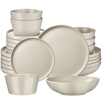 TecTake Juego de vajilla para 6 personas, 24 piezas apilables,gris topo