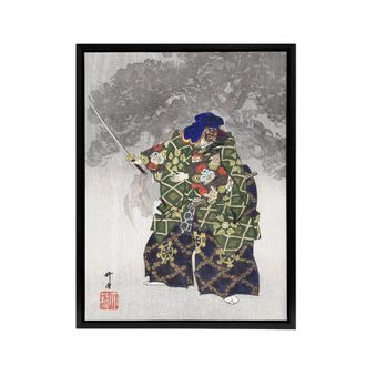 Artery8 Noh Play Eboshiori Actor Costume Framed Canvas Wall Art Print Tsukioka in Green | Size: W24 x H32