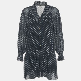 Sandro Navy Blue Polka-Dot Georgette Fil Coup&eacute; Mini Dress