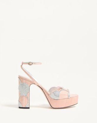 Valentino Garavani Bowow Platform Sandal In Moir&eacute; Fabric With Crystals 115Mm Wo