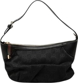 Gucci Pre-owned Canvas Shoulder Bag - Dames - Vintage Schoudertas - Zwart - ONE Size - Leer - Vintage