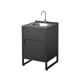 Sweeek M&oacute;dulo cocina exterior de acero con fregadero y 1 puerta, 60cm, negro