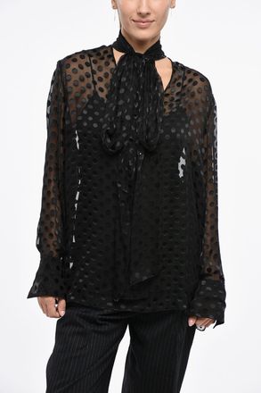 Givenchy Blusa Tie Neck in Chiffon Motivo a Pois Givenchy