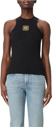 Balmain Ribbed Tank Top with Gold Logo