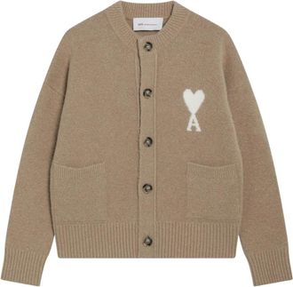 Ami Quota Crewneck Cardigan - Dames - Truien - Beige - Maat: M Wol