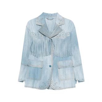 Ermanno Scervino Fringed Laser-Cut Denim Jacket - female - Ermanno Scervino - Denim Jackets - Blue - XS - Jackets