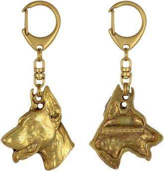 OEM Doberman, Dobermann I - Llavero Ba&ntilde;ado En Oro Con Un Perro En Una Caja De Regalo, Decoraci&oacute;n De Bolso, Accesorio De Lujo De Art-dog