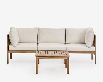 Sklum Sklum - Conjunto De Jard&iacute;n Con Sof&aacute; Modular De 3 Piezas Con Reposabrazos Y Mesa De Centro En Madera De Acacia Branson