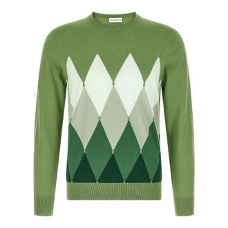 Ballantyne Argyle Jacquard Crew Neck Jumper - male - Ballantyne - Round-neck Knitwear - Green - 3XL - Knitwear