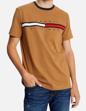 Tommy Hilfiger Mens Tommy Hilfiger Mens T Shirts Crew Neck Signature Stripe Summer Cotton Tino Tee - Brown - Size: 36