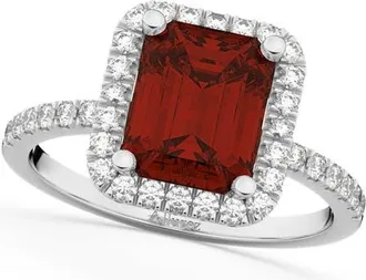 Allurez Emerald-Cut Lab Garnet & Diamond Engagement Ring 14k in 3.32Ct/white Gold at Nordstrom, Size 5.5