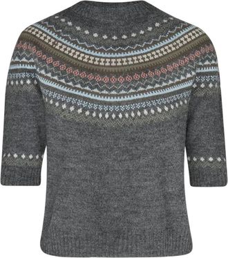 Max Mara Jacquard trui - Dames - Ronde hals truien - Grijs - XS - Wol - Truien & Vesten