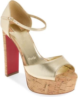Christian Louboutin Sandaloo Cork Platform Sandal in Platine/Platine at Nordstrom, Size 10.5Us