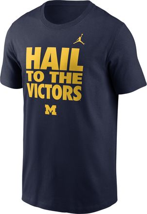 Nike Jordan Mens Michigan Sideline Slogan Jordan Brand Dri-FIT College Long-Sleeve T-Shirt in Blue | 0JET41SMWN-H2B