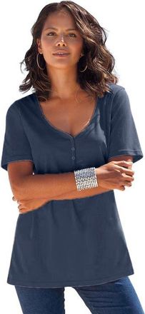 Roaman's Ultimate Short Sleeve Sweetheart Tee in Navy at Nordstrom, Size Small