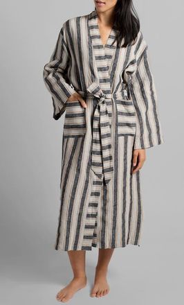 Parachute Stripe Linen Robe in Natural With Soft Black at Nordstrom, Size Medium
