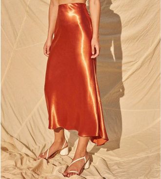 AIIFOS Linda Slip Skirt In Metallic Copper