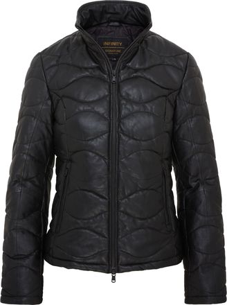 Infinity Leather Dames Zwarte Puffer Quilted Bomber Leren Jas - Hamar