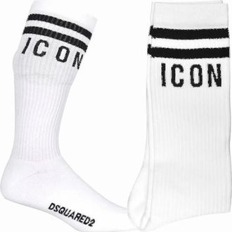 Dsquared2 Mens ICON Stripes Logo Sports Socks, White/black - White/White - Size: 10.5/11/10