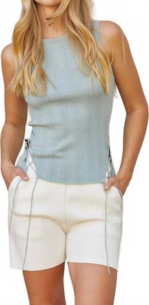 Crescent Estefania Lace Up Linen Knit Tank In Coastal Blue