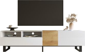 STILVORA Mueble Tv Con 2 Puertas Y 2 Cajones, 2 Huecos Abiertos, Estilo Moderno, 180&times;38&times;50 Cm, En Mdf, Blanco Y Madera