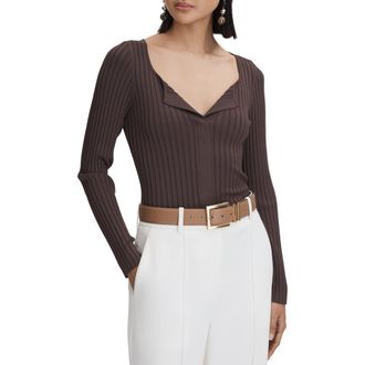 Reiss Monica Rib Split Neck Top in Burgundy at Nordstrom Rack, Size X-Large