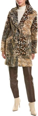 La Fiorentina Abstract Animal Print Wool Coat