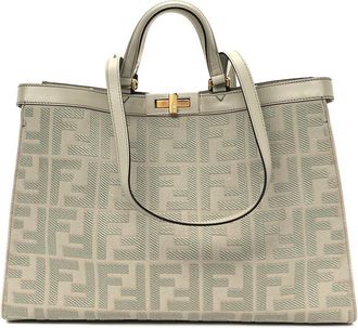 Fendi Fendi Green Vitello King Leather Ff Embroidered Medium Peekaboo X-Tote (Authentic Pre-Loved)