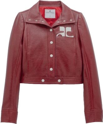 Courr&egrave;ges Rode Logo-Patch Cropped Jas - Dames - Zomerjassen - Rood - XS - Katoen - Jassen