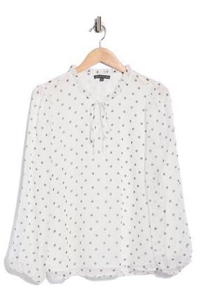 Adrianna Papell Ruffle Neck Top in Ivory/Black Timeless Dot at Nordstrom Rack, Size X-Small