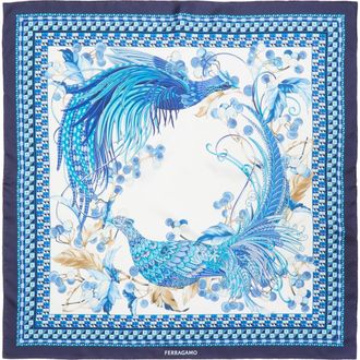 Ferragamo Animals Print Silk Square Scarf in Avorio/navy/turchesi at Nordstrom