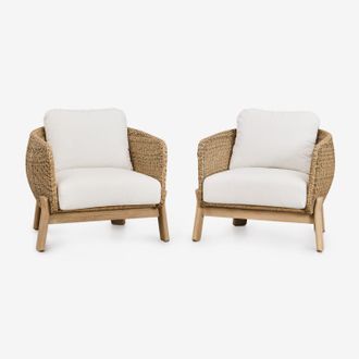 Sklum Sklum - Pack De 2 Sillones De Jard&iacute;n En Madera De Acacia Y Rat&aacute;n Sint&eacute;tico Leilan