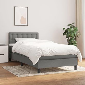 vidaXL Cama Box Spring Con Colch&oacute;n Tela Gris Oscuro 100x200 Cm Vidaxl