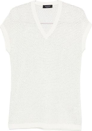 Fabiana Filippi Womens V-Neck Short Sleeves Sequin Embellishments Openwork Top