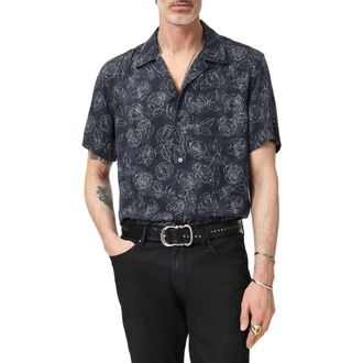 John Varvatos Dan Print Modal Camp Shirt in Black at Nordstrom, Size Xx-Large