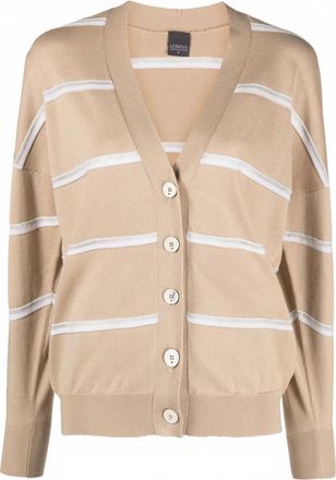 Lorena Antoniazzi Womens Stripe Long-Sleeve Cardigan In Beige/grey Stripe