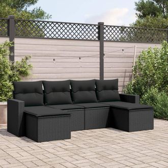 vidaXL Vidaxl - Set De Sof&aacute;s De Jard&iacute;n 6 Piezas Y Cojines Rat&aacute;n Sint&eacute;tico Negro
